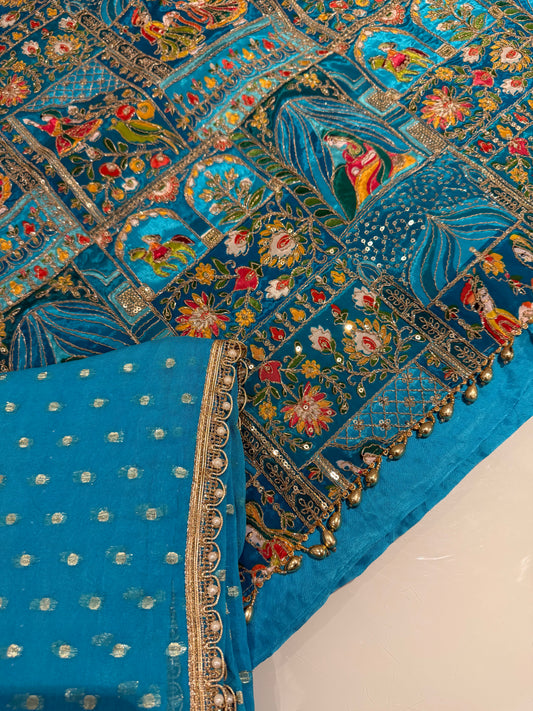 Raja Rani Unstitched Suit - Blue