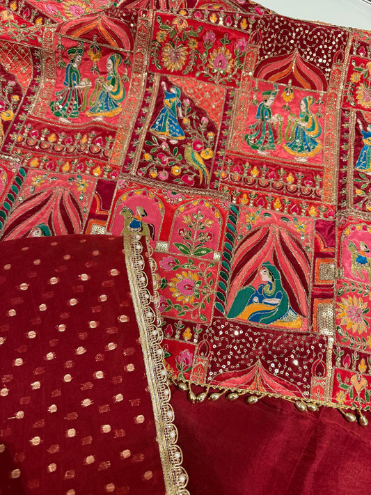 Raja Rani Unstitched Suit - Maroon