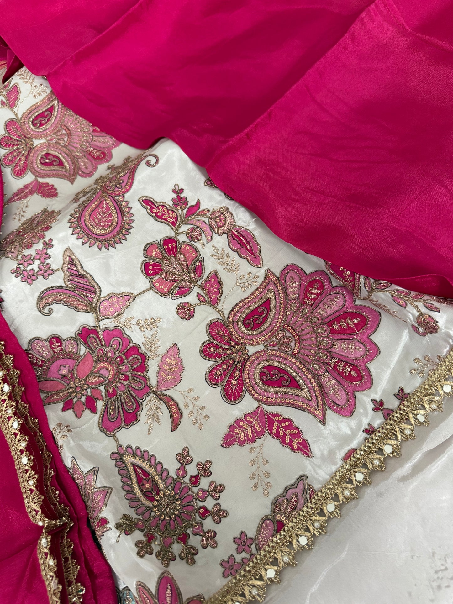 Patchwork Flower Unstitched Suit - Pink