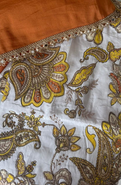 Patchwork Flower Unstitched Suit - Mustard