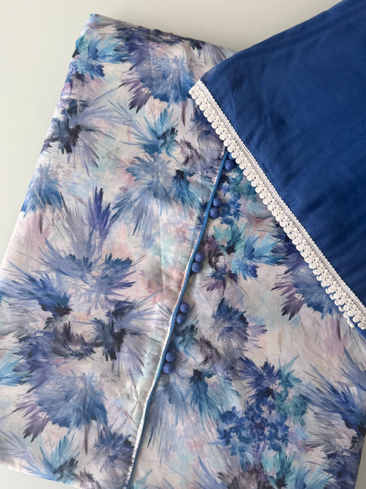 Masleen Cotton Unstitched Suit - Blue Floral