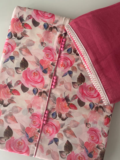 Masleen Cotton Unstitched Suit - Baby Pink Floral