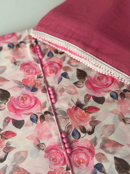 Masleen Cotton Unstitched Suit - Baby Pink Floral