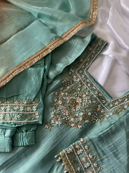Powder Blue with Multicoloured Dupatta