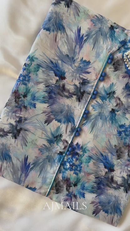 Masleen Cotton Unstitched Suit - Blue Floral
