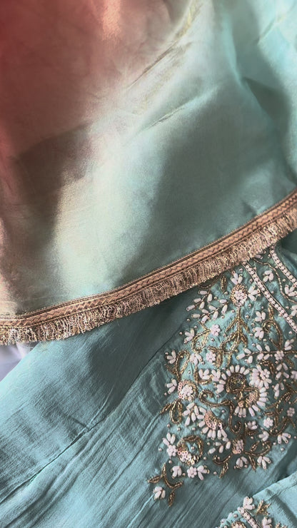 Powder Blue with Multicoloured Dupatta