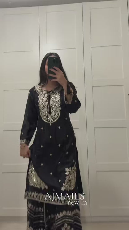 Black Embroidered Sharara